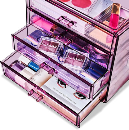 Sorbus Acrylic Makeup Organizer Set, 4-Drawer Vanity & Countertop Cosmetic Storage with Wide Drawers, Clear Makeup Storage for Brushes, Lipsticks, Jewelry – Holiday Gift for Women & Teens