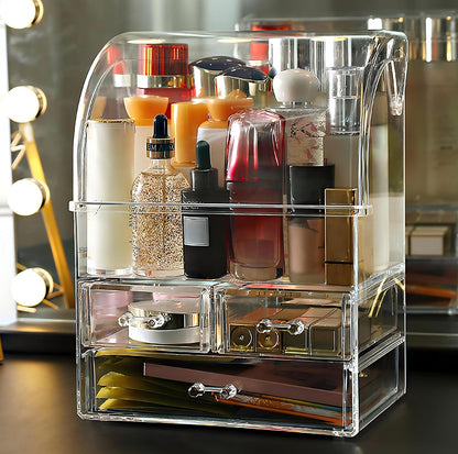 Clear Large Acrylic Makeup Organizer With Lid Cosmetic Storage Drawers Portable Makeup Organizers Dustproof And Waterproof Box For Women
