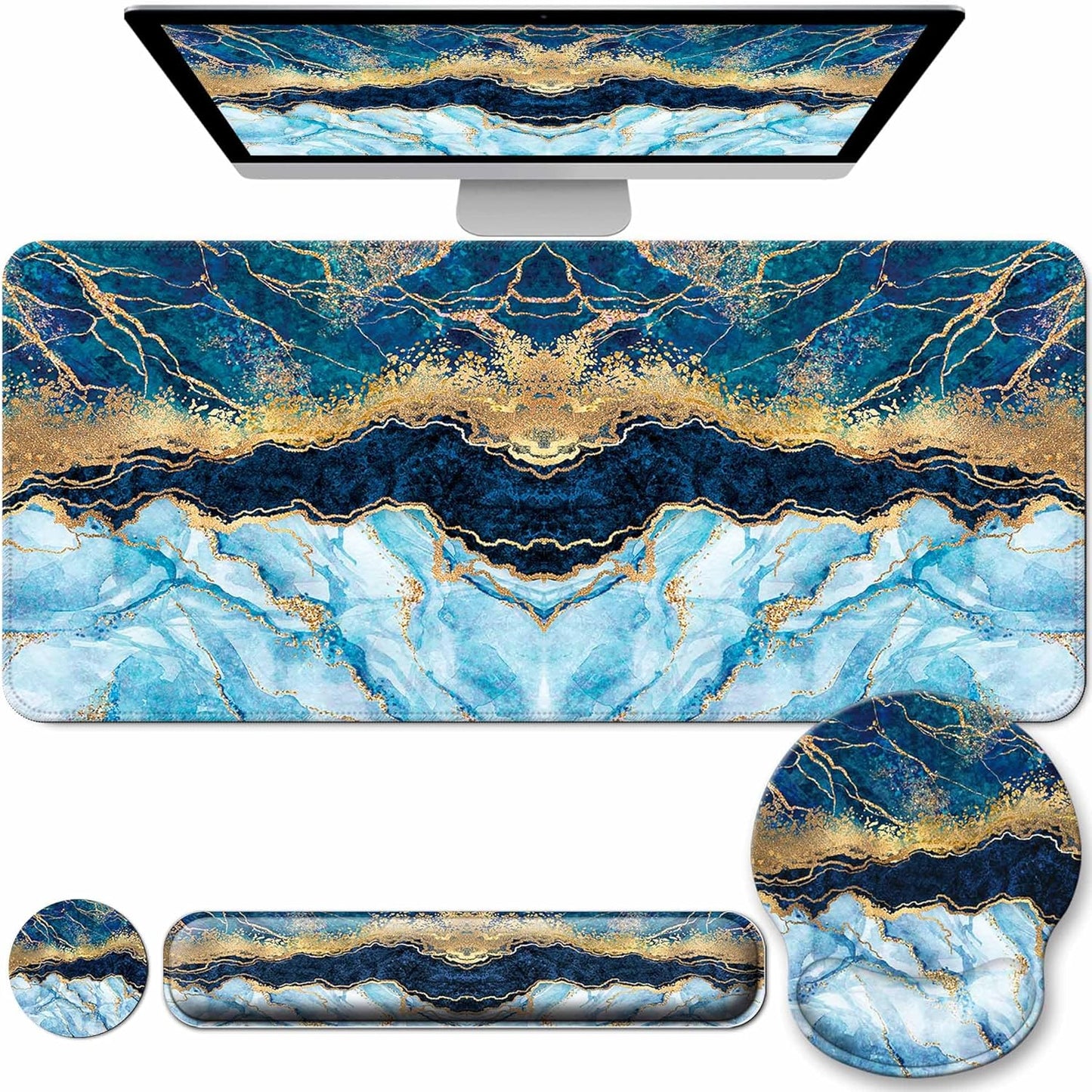 Desk Mat Set + Keyboard and Mouse Pad with Wrist Rest Support,4-in-1 Large Mousepad Computer Mats for Desktop Home & Office-Purple Butterflies