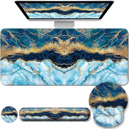 Desk Mat Set + Keyboard and Mouse Pad with Wrist Rest Support,4-in-1 Large Mousepad Computer Mats for Desktop Home & Office-Purple Butterflies