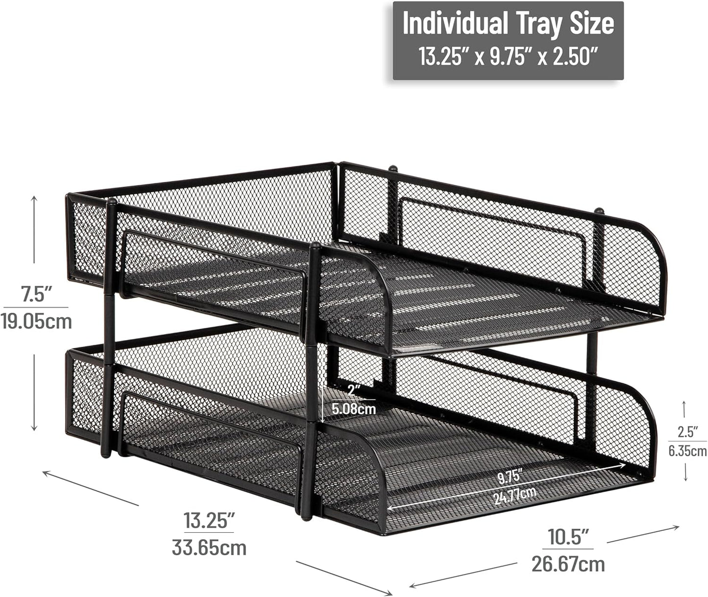 Mind Reader Stackable Paper Tray, Desktop Organizer, File Storage, Office, Metal Mesh, 2 Pcs, Black