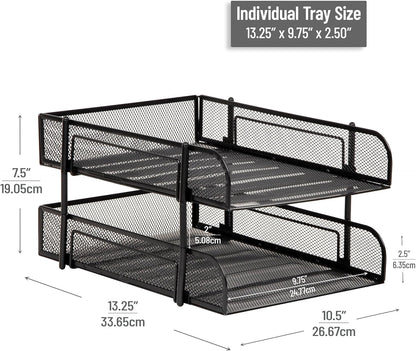 Mind Reader Stackable Paper Tray, Desktop Organizer, File Storage, Office, Metal Mesh, 2 Pcs, Black