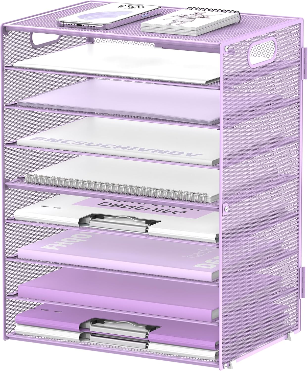DALTACK 9-Tier Paper Organizer for Desk, Mesh Letter Tray Desk Organizer with Handles, Space-Saving File Organizer for Office Home School Classroom, Black