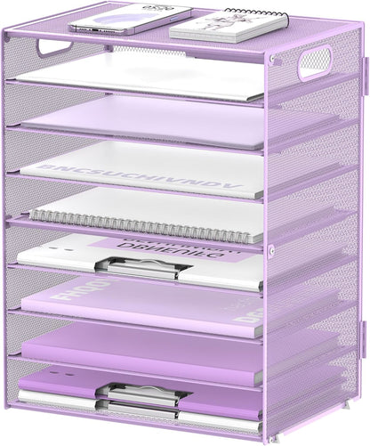 DALTACK 9-Tier Paper Organizer for Desk, Mesh Letter Tray Desk Organizer with Handles, Space-Saving File Organizer for Office Home School Classroom, Black