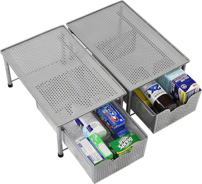 Simple Houseware Stackable 3 Tier Sliding Basket Organizer Drawer, Silver