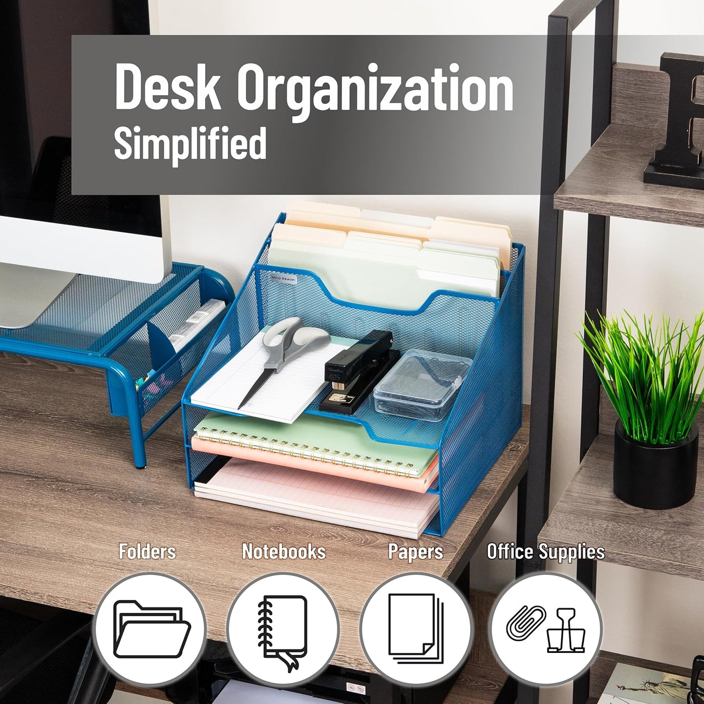 Mind Reader Metal Mesh Desktop File Organizer, 3-Tier Paper Tray with 5 Compartments, Office Mail Sorter, White