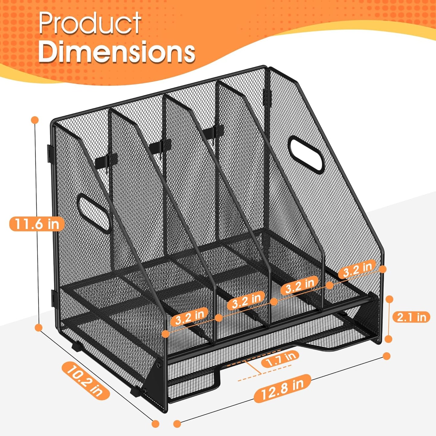 Desk File Folder Holder Organizer-5 Vertical Compartments Racks and Paper Letter Tray,Mesh Magazine File Holder Sorter,Desktop Accessories & Workspace Organizers for Home,Office,School-Black