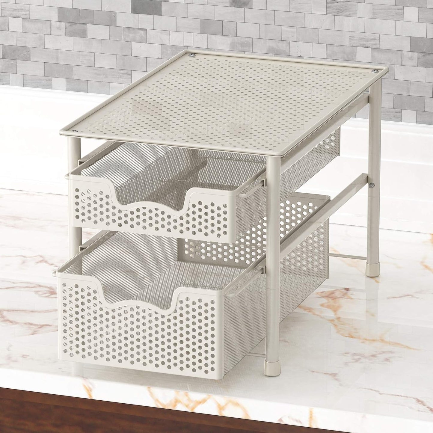 Simple Houseware Stackable 3 Tier Sliding Basket Organizer Drawer, Silver