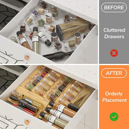 AMBIRD Spice Drawer Organizer, 4 Tier-2 Set Clear Spice Rack Tray Expandable From 11'' to 22'', Seasoning Organizer with non-slip tape for Kitchen, Cabinet, Drawers, Countertop(JARS NOT INCLUDED)
