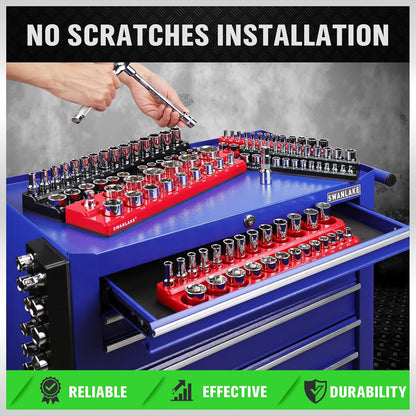Magnetic Socket Organizer Set, 6PCS Socket Holder, 1/4", 3/8", 1/2" Sockets Holds 143 Pieces Magnetic Sockets Trays (Blue&red, 6 Pcs)