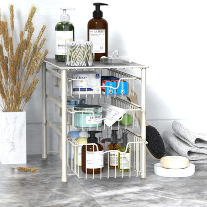 Simple Houseware Stackable 3 Tier Sliding Basket Organizer Drawer, Chrome