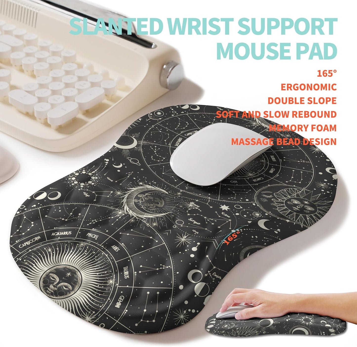 2-in-1 Ergonomic Set, Wave Rise Keyboard Wrist Rest and Massage Bulge Slope Mouse Pad Wrist Support, Cushion Memory Foam Integrated to Relieve Wrist Pain, Black