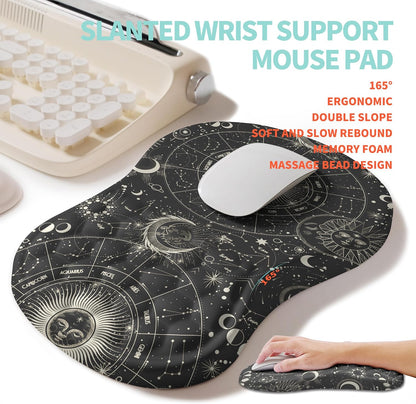 2-in-1 Ergonomic Set, Wave Rise Keyboard Wrist Rest and Massage Bulge Slope Mouse Pad Wrist Support, Cushion Memory Foam Integrated to Relieve Wrist Pain, Black