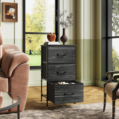 WLIVE Dresser with 3 Drawers, Fabric Nightstand, Cabinet with Wheels, Organizer Storage Dresser for Bedroom, Office, Entryway, Closets, Sturdy Steel Frame, Wood Top, Easy Pull Handle, White