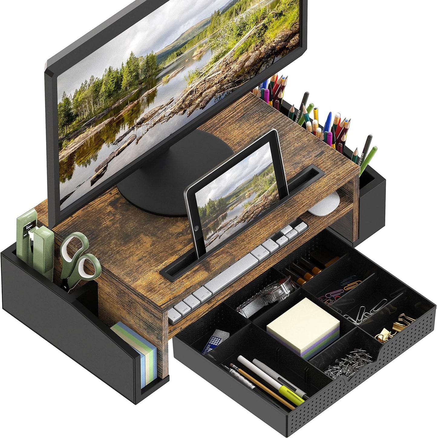 Simple Houseware Desk Monitor Stand Riser with Adjustable Organizer tray, Espresso