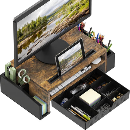 Simple Houseware Desk Monitor Stand Riser with Adjustable Organizer tray, Espresso