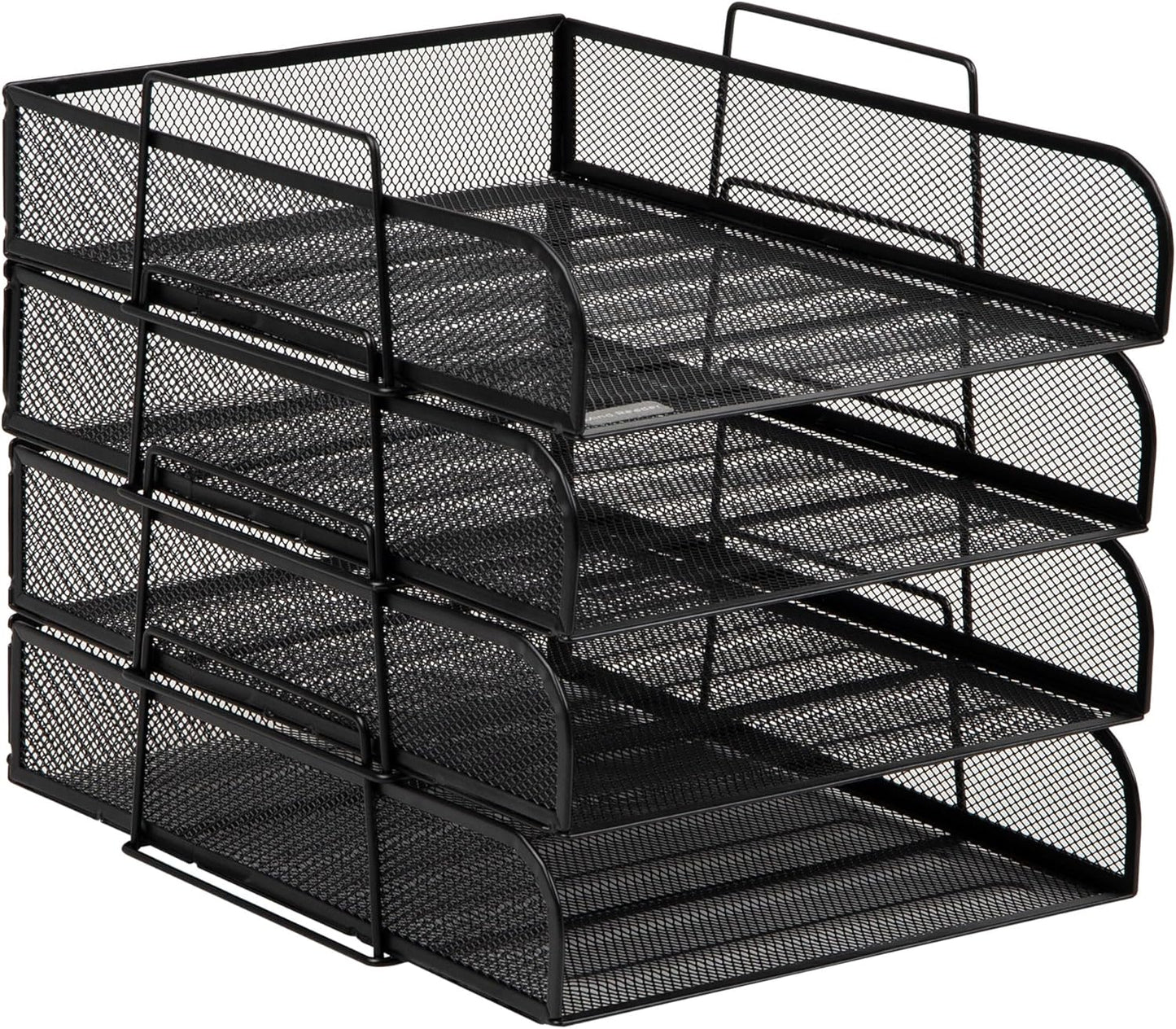 Mind Reader Stackable Paper Tray, Desktop Organizer, File Storage, Office, Metal Mesh, 10.5" L x 13.5" W x 11.25" H, 4 Pcs., Pink