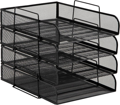 Mind Reader Stackable Paper Tray, Desktop Organizer, File Storage, Office, Metal Mesh, 10.5" L x 13.5" W x 11.25" H, 4 Pcs., Pink