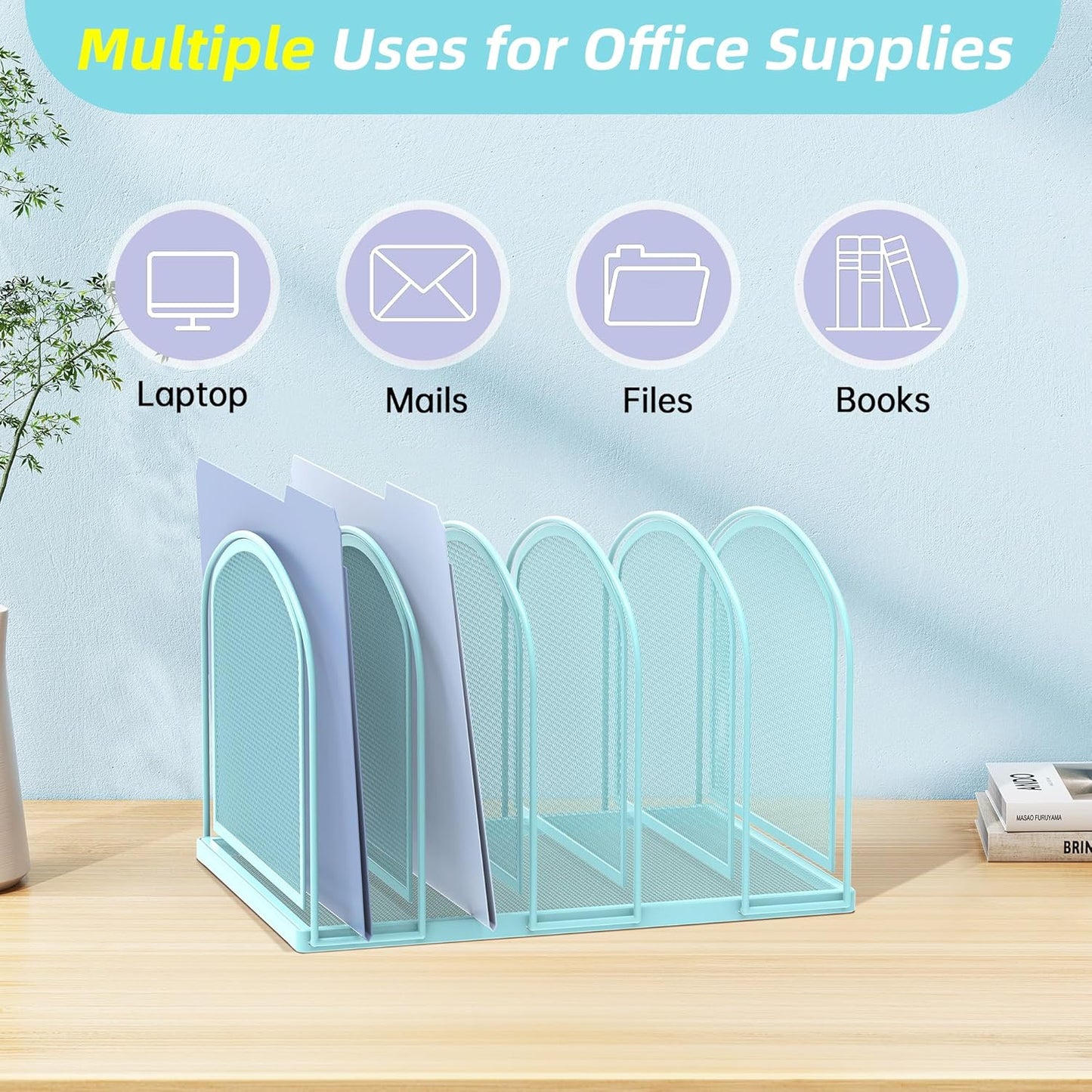 SUPEASY File Organizer for Desk, 5-Section Mesh Desk Organizer, Vertical File Holder Desktop Organizer File Sorter, File Folder Holder for Office Supplies, Black