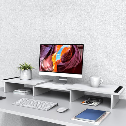 Zimilar Dual Monitor Stand Riser, Monitor Stand with Adjustable Length and Angle, Wood Monitor stand for desk, Monitor Riser for 2 monitors with Storage Space(Rust Brown Large)