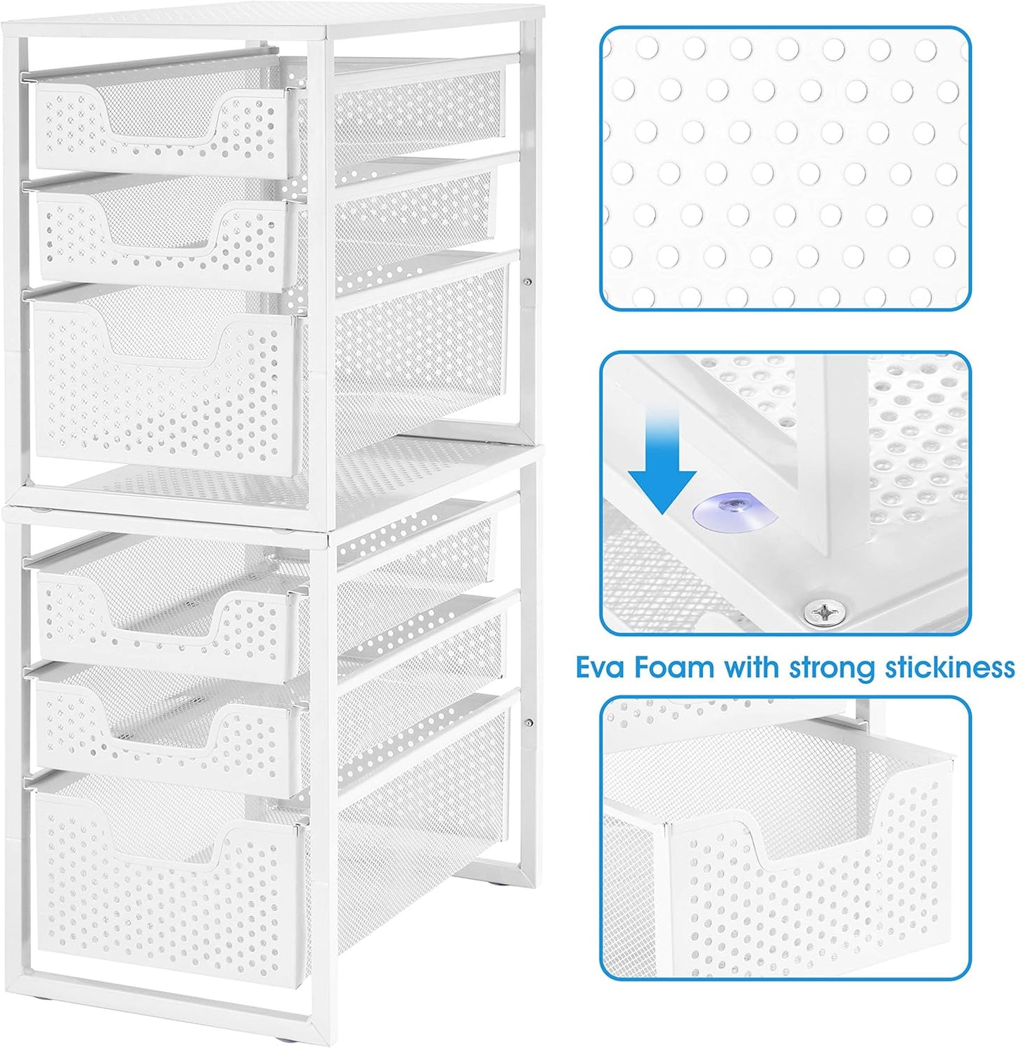 Simple Trending 3-Tier Under Sink Cabinet Organizer with Sliding Storage Drawer, Desktop Organizer for Kitchen Bathroom Office, Stackbale,White