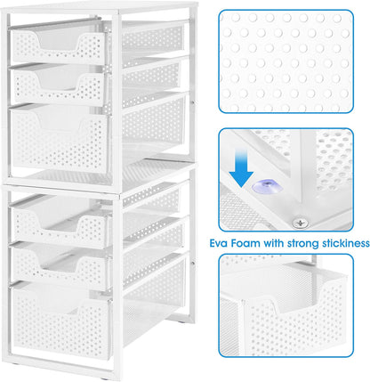 Simple Trending 3-Tier Under Sink Cabinet Organizer with Sliding Storage Drawer, Desktop Organizer for Kitchen Bathroom Office, Stackbale,White