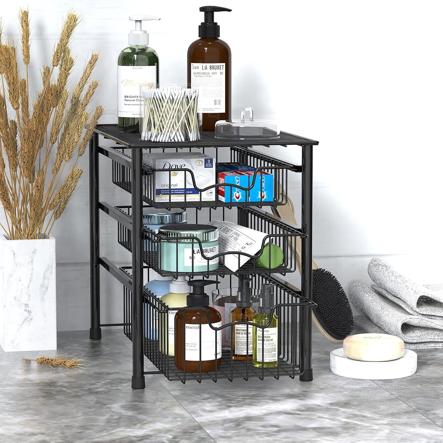 Simple Houseware Stackable 3 Tier Sliding Basket Organizer Drawer, Chrome
