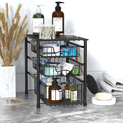 Simple Houseware Stackable 3 Tier Sliding Basket Organizer Drawer, Chrome