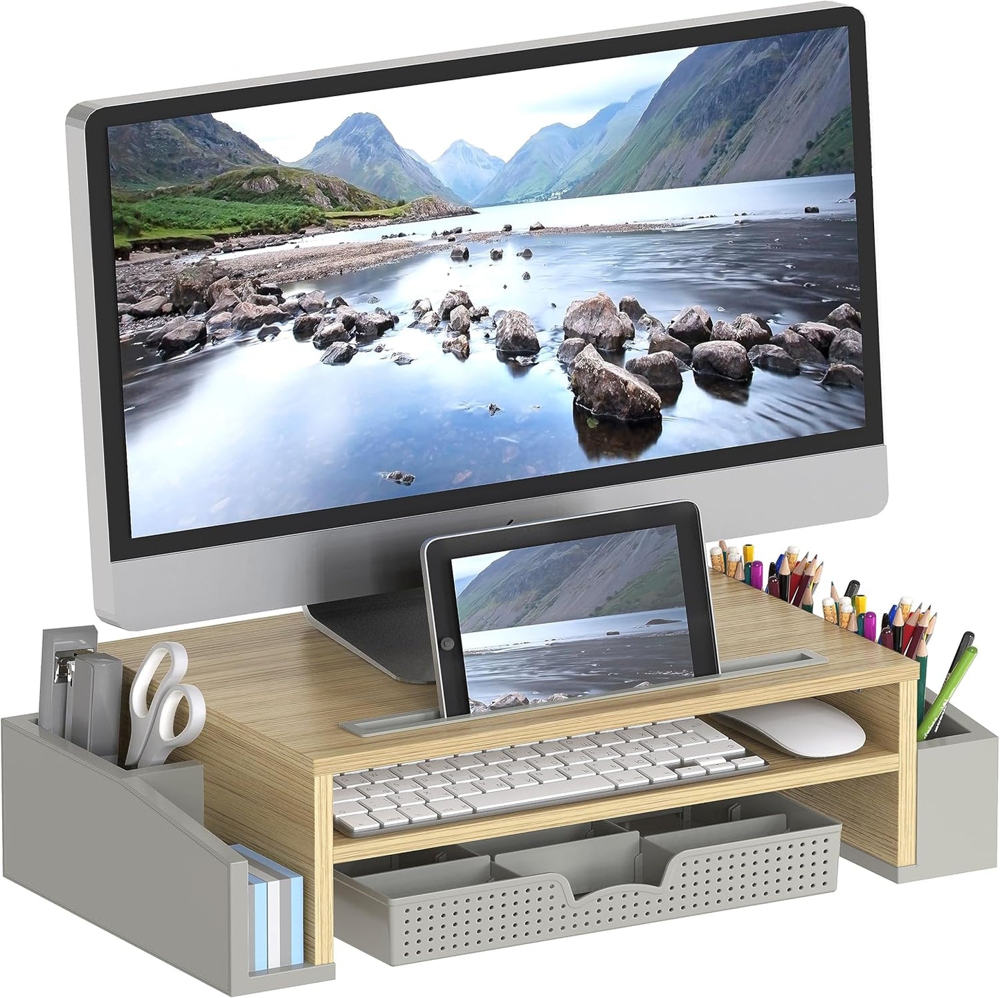 Simple Houseware Desk Monitor Stand Riser with Adjustable Organizer tray, Espresso