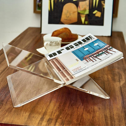 Honygebia Gold Acrylic Book Stands - Cross Frame Acrylic Book Holder, Open Bookstand for Display and Reading, Suitable for Art, Bible, Cookbook, Easel, Magazine, Textbooks 12.5" x 9.5" x 5.5"