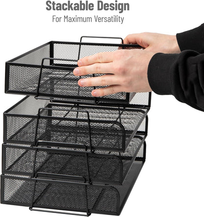 Mind Reader Stackable Paper Tray, Desktop Organizer, File Storage, Office, Metal Mesh, 4 Pcs., Black