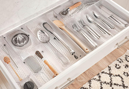 Spectrum Hexa 6 x 12 Drawer Organizer for Kitchen Utensils with Innovative Honeycomb Base Design, Silverware Tray for Cutlery and Flatware Storage, Bathroom Vanity or Desk Solution, Clear Frost