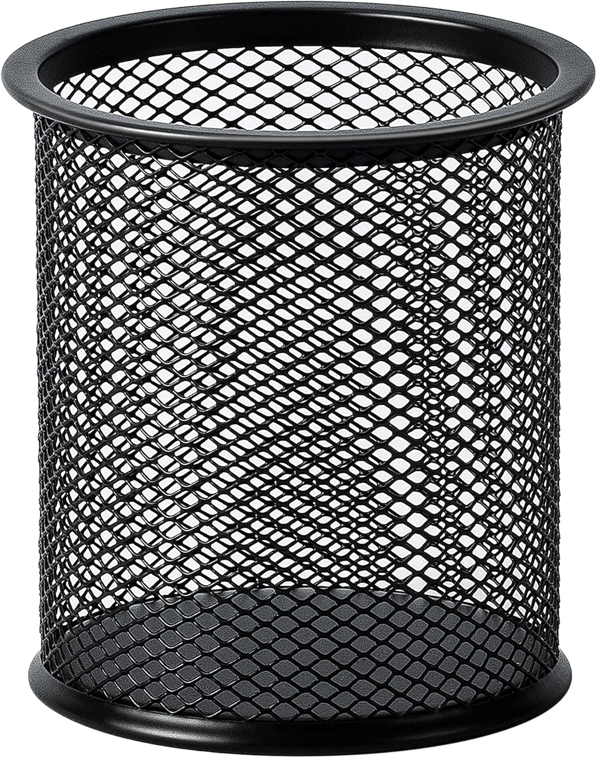 Amazon Basics Wire Mesh Pen Holder, Pencil Cup Desk Organizer for Stationery, Scissors, Office Caddy Storage, 3.7" x 3.3", Black