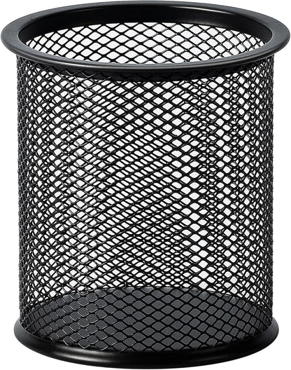 Amazon Basics Wire Mesh Pen Holder, Pencil Cup Desk Organizer for Stationery, Scissors, Office Caddy Storage, 3.7" x 3.3", Black
