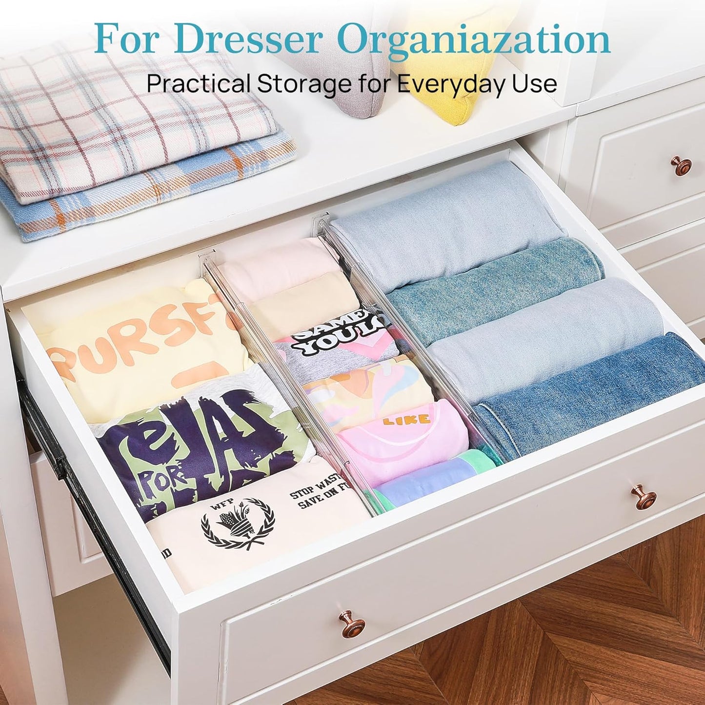 Vtopmart 8 Pack 6" Tall Upgrade Drawer Dividers for Big and Deep Drawer, 12.8"-22.3" Adjustable Expandable Dresser Drawer Organizer, Clear Plastic Separators for Dresser, Baby Supplies, Kitchenware