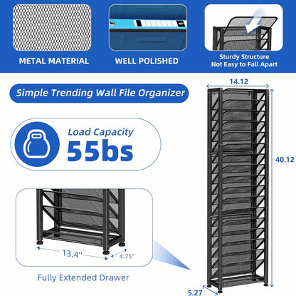 Simple Trending Wall File Organizer, Mesh 7-Tier Vertical Hanging File Holder, Desktop Metal Files Rack for Office and Home, Black
