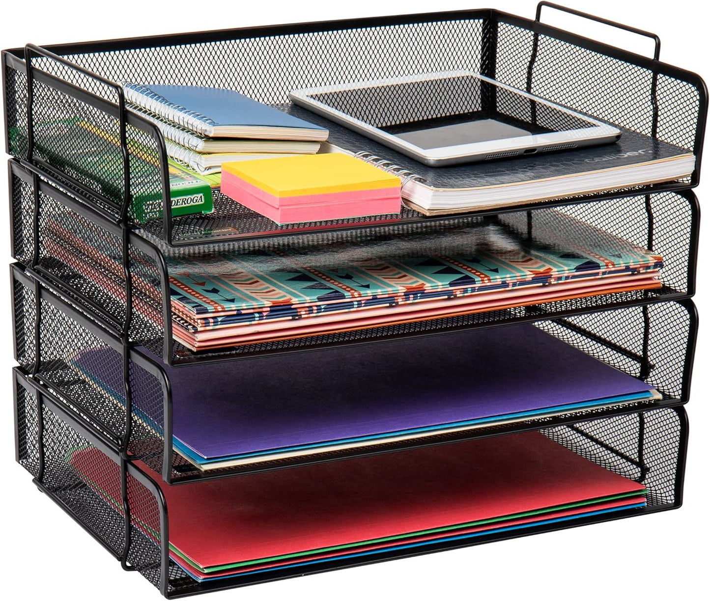 Mind Reader Stackable Paper Tray, Desktop Organizer, File Storage, Office, Metal Mesh, 4 Pcs., Black