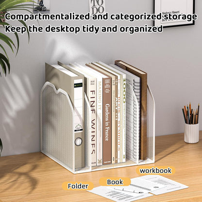 FANXIYQ Metal 7-Section File Folder Organizer for Desk | Vertical Office File Holder | Heavy-Duty Mesh Document Sorter for Books, Binders, Laptops | Black Desk Organizer (12.8”x8.5”x7.9”)