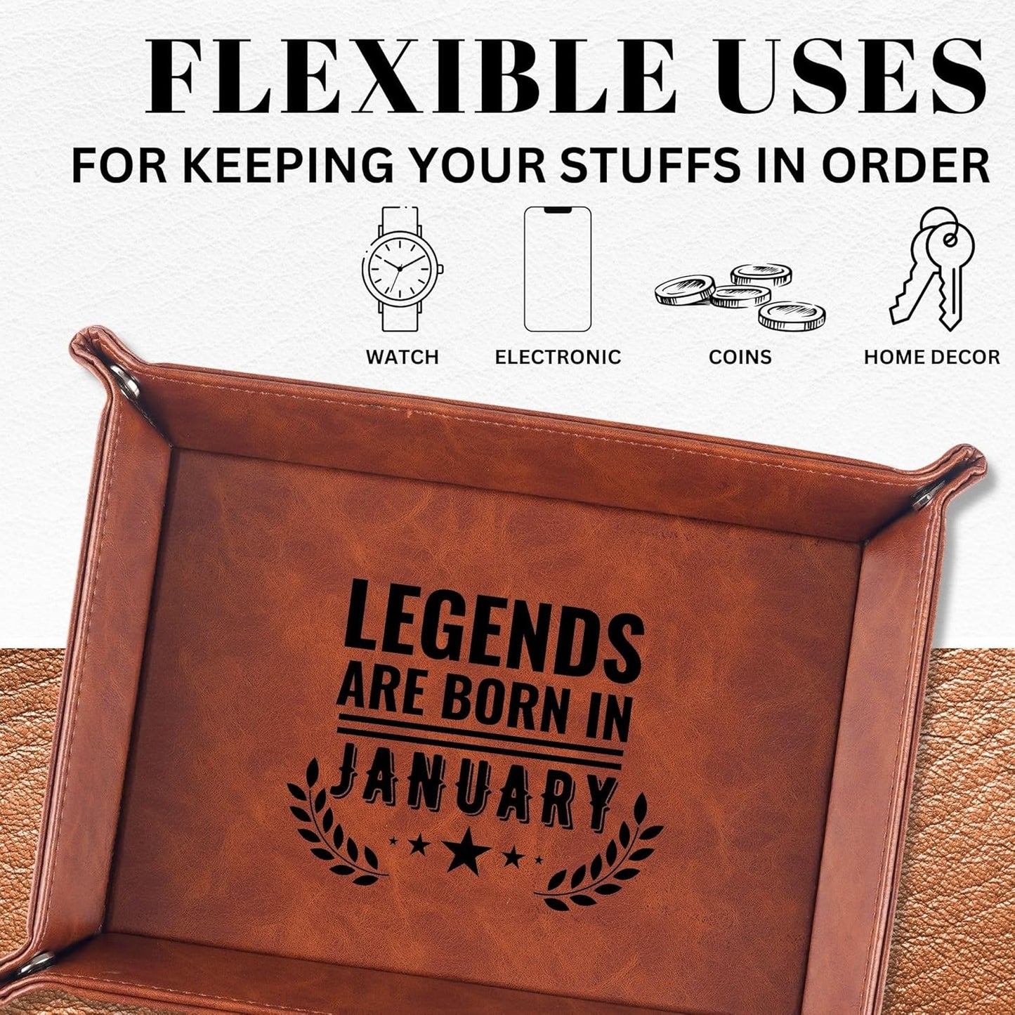 INNObeta Birthday Gifts for Men, Happy Birthday Valet Tray for Him, Male, Boyfriend, Son, Husband, Dad, Desktop Organizer PU Leather Tray - Legends are Born in September