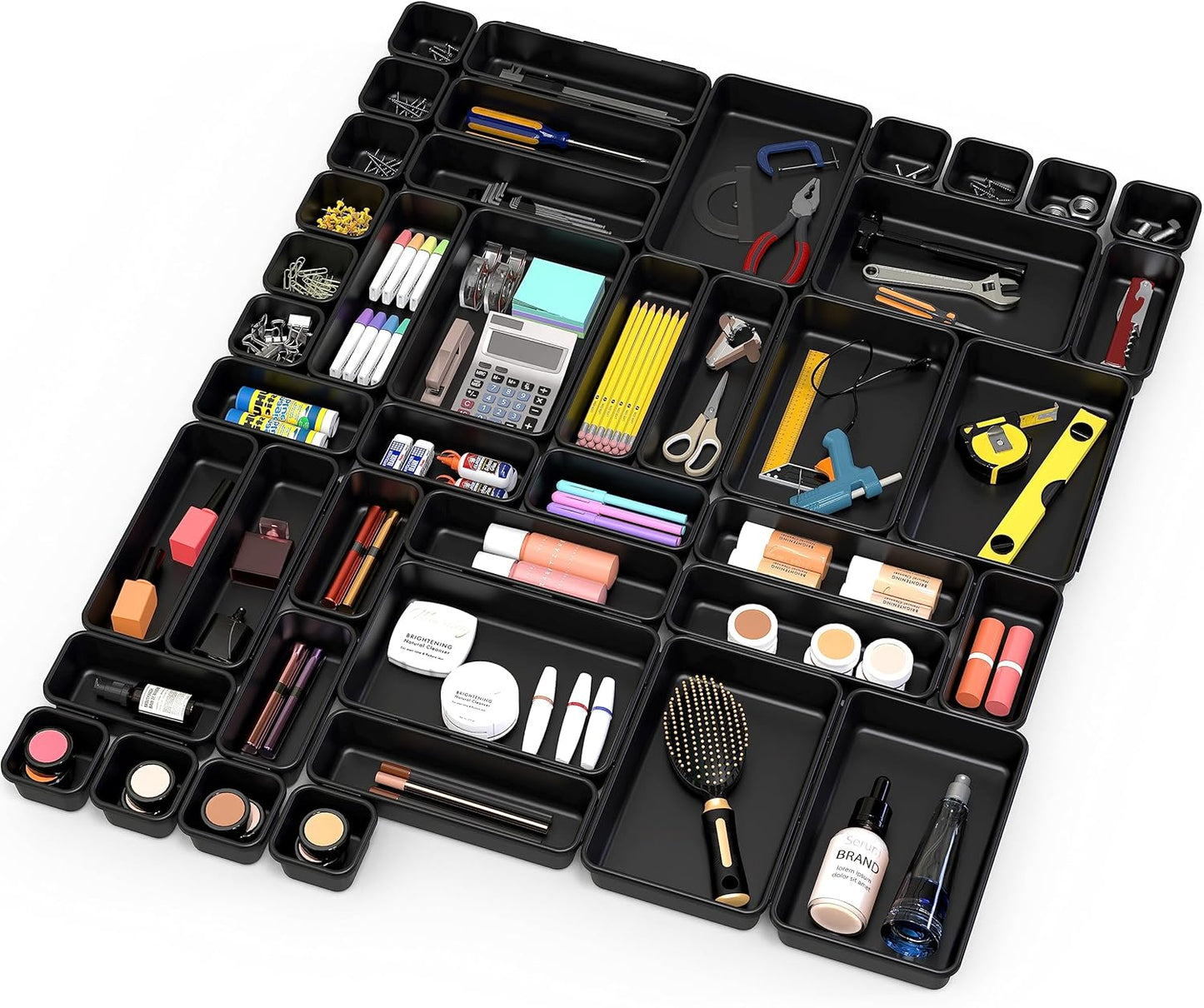 Simple Houseware Interlocking Desk Drawer Bins Organizer, 10 Packs, Black