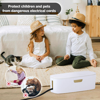 Cable Management Box - Large Cord Organizer Box to Hide Power Strip & Under Desk, TV Computer Wires Cable Organizer Box with Baby Proofs, Desk Cord Organizer for Home/Office - Black