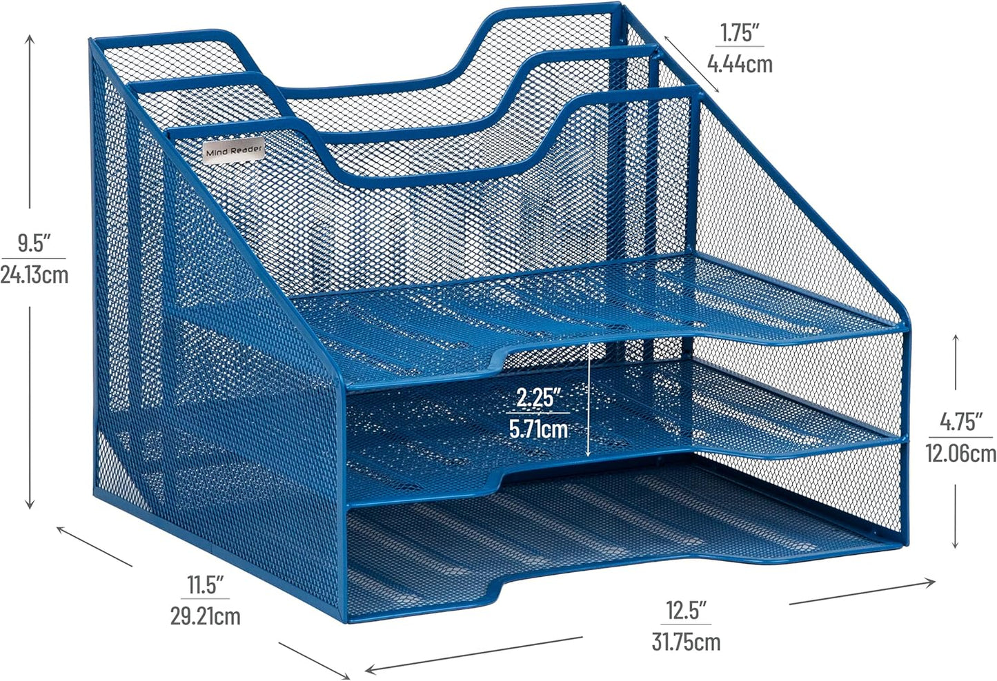 Mind Reader Metal Mesh Desktop File Organizer, 3-Tier Paper Tray with 5 Compartments, Office Mail Sorter, White