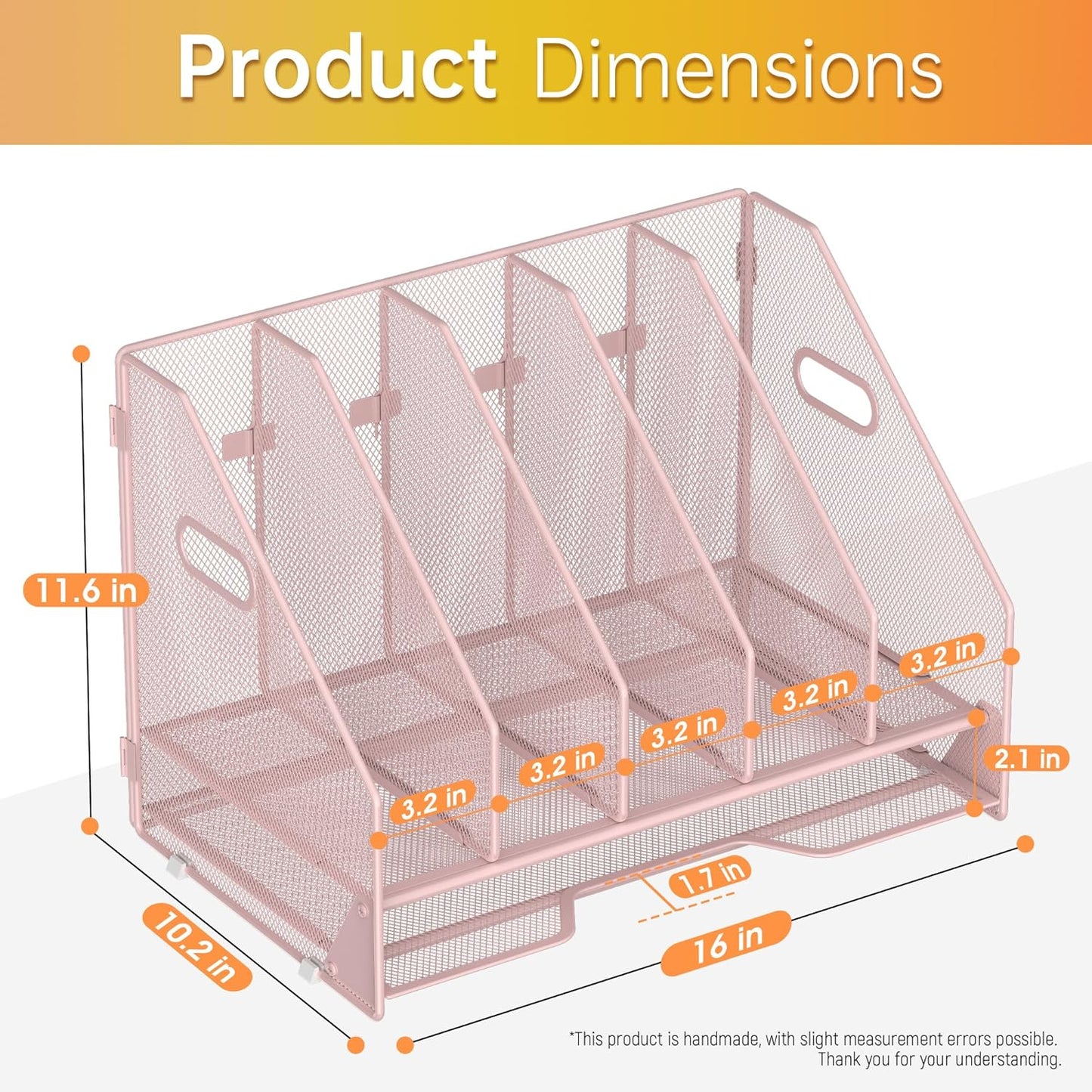 Docnest Desk File Holder Sorter, 4 Vertical Compartments Rack with Letter Tray, Mesh Magazine File Holder with Handle,Workspace Organizers,Desk Organizers for Paper, Mail, Documents-Black