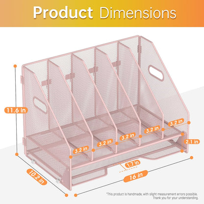 Docnest Desk File Holder Sorter, 4 Vertical Compartments Rack with Letter Tray, Mesh Magazine File Holder with Handle,Workspace Organizers,Desk Organizers for Paper, Mail, Documents-Black