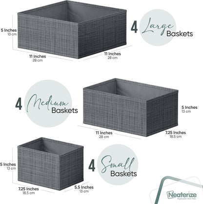 Drawer Organizer Clothes Set of 12 Grey - Dresser Organizer For Nursery, Bedroom, Closet - The Perfect Baby Clothes Organizer and Storage & General Nursery Organization or Dresser Drawer Organizers