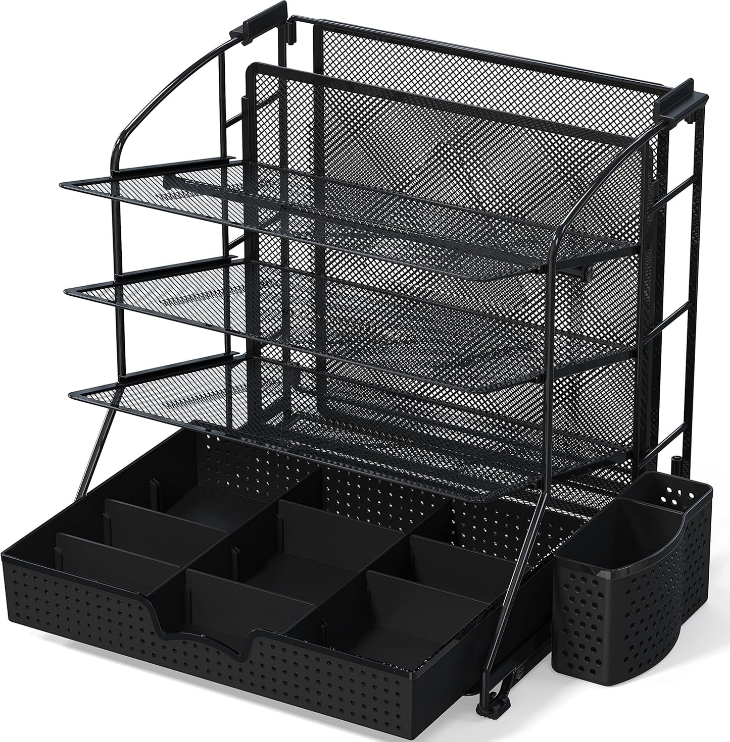 Simple Houseware Desktop Document Tray Organizer with Sliding Drawer/Caddy/Hanging File Section, Black