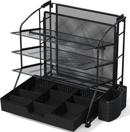 Simple Houseware Desktop Document Tray Organizer with Sliding Drawer/Caddy/Hanging File Section, Black