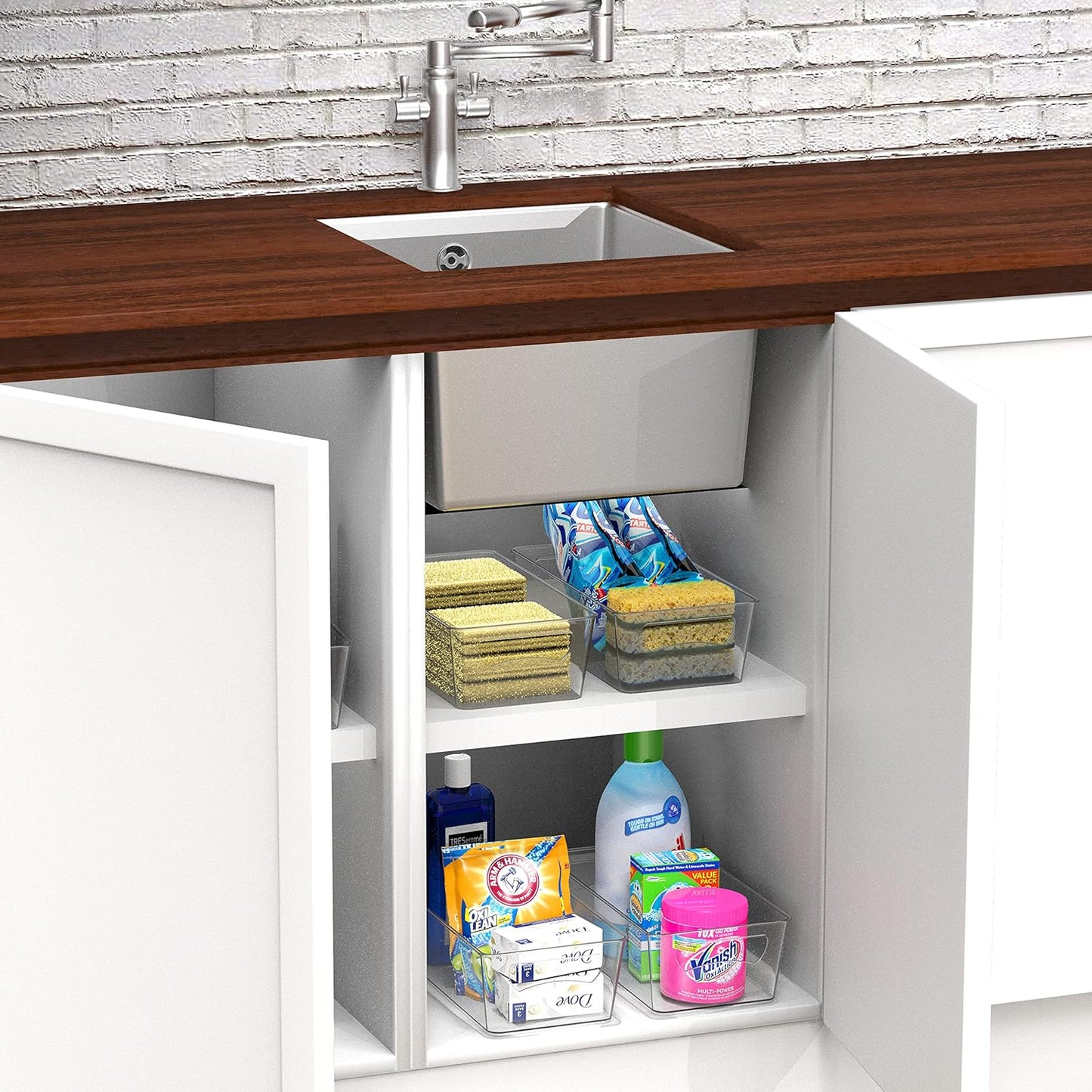 Simple Houseware 4 Pcs Kitchen Clear Bin Storage Organizer, 15" x 8" x 3.75"