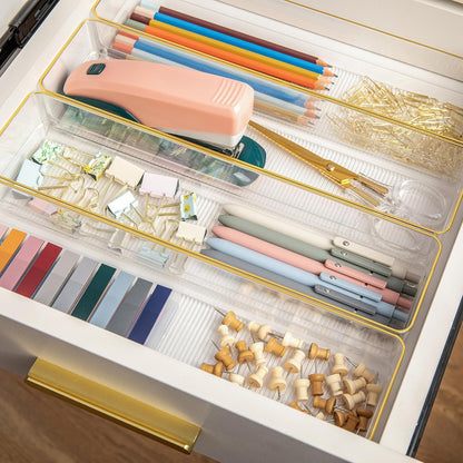 Martha Stewart Kerry Plastic Stackable Office Desk Drawer Organizers, 6" x 3", 6 Pack, with Gold Trim
