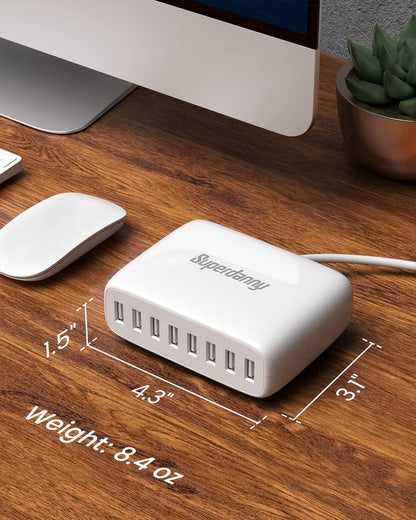 USB Charger Station, SUPERDANNY 8-Port Desktop Charging Station for Multiple Devices, Compatible with iPhone 11/X/Xs/Max/XR/SE/8/Plus, iPad Pro/Air/Mini, AirPods, Galaxy S10 Note, LG, and More, Black